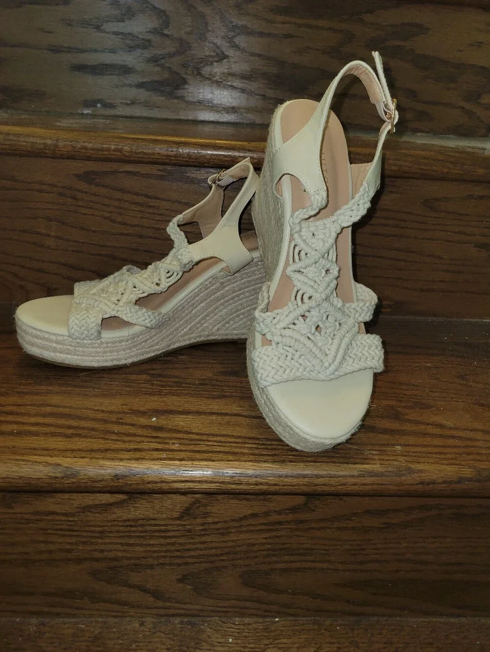Beige Braided Espadrille Wedge Sandals - Women. Size 9. Never Worn.
